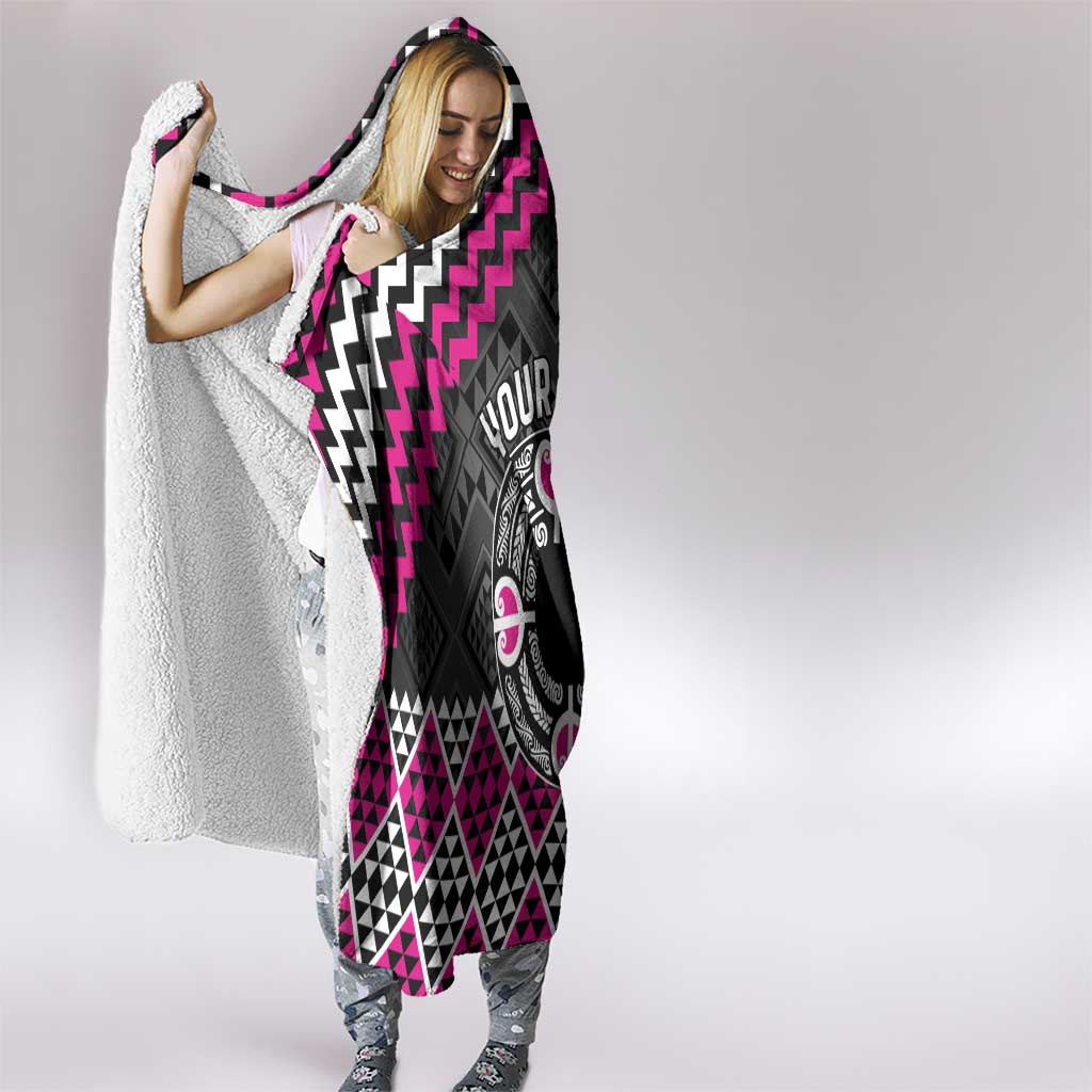 Personalised Aotearoa Niho Taniwha Motif Hooded Blanket Pink Style