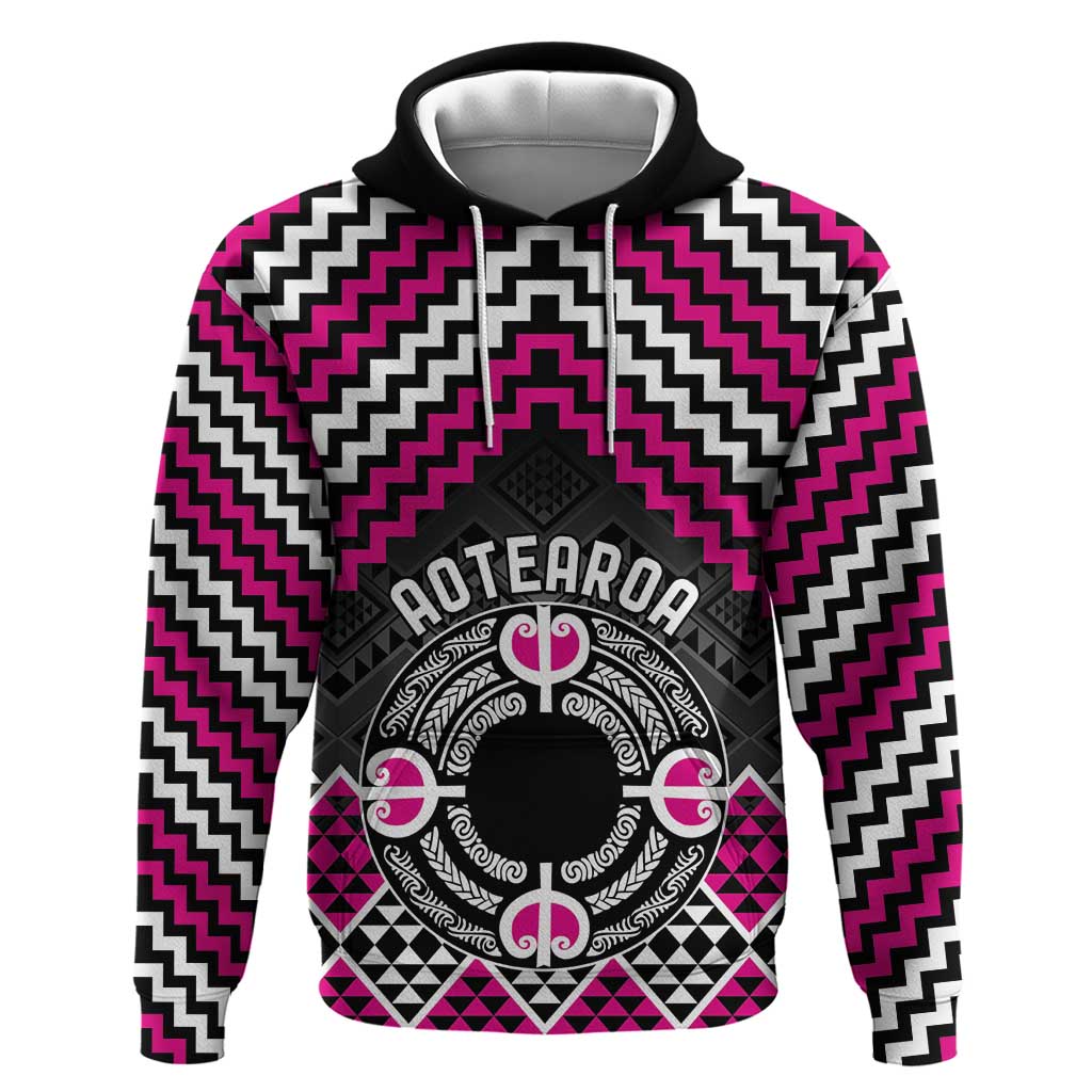 Personalised Aotearoa Niho Taniwha Motif Hoodie Pink Style