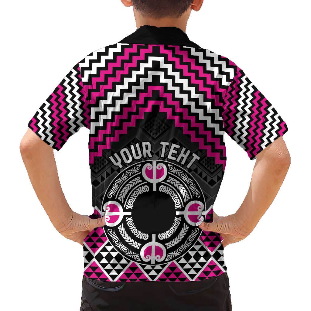 Personalised Aotearoa Niho Taniwha Motif Kid Hawaiian Shirt Pink Style
