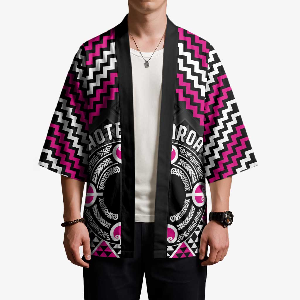 Personalised Aotearoa Niho Taniwha Motif Kimono Pink Style - Polynesian Pride