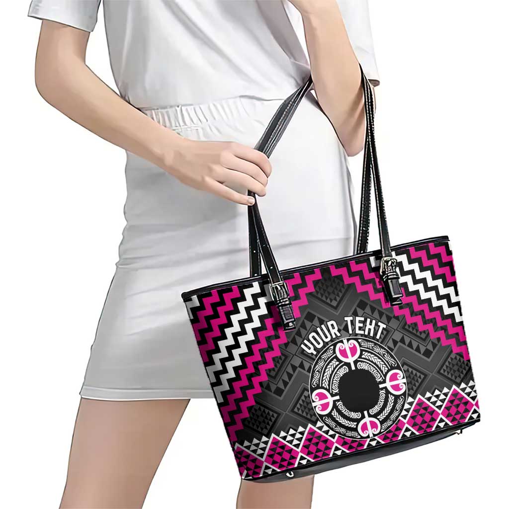 Personalised Aotearoa Niho Taniwha Motif Leather Tote Bag Pink Style