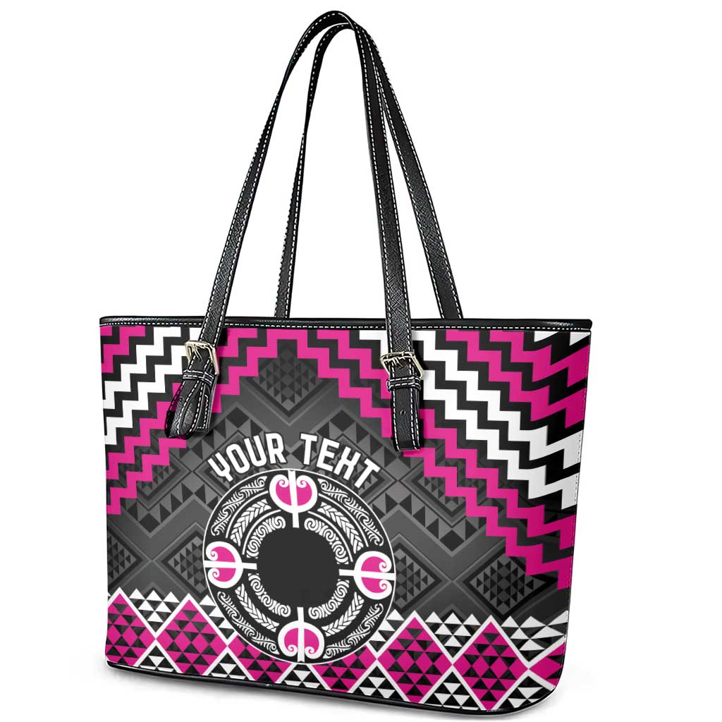 Personalised Aotearoa Niho Taniwha Motif Leather Tote Bag Pink Style