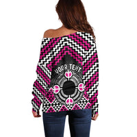 Personalised Aotearoa Niho Taniwha Motif Off Shoulder Sweater Pink Style