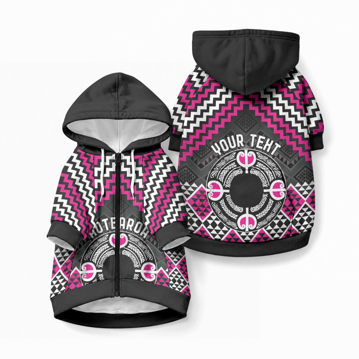 Personalised Aotearoa Niho Taniwha Motif Pet Hoodie Pink Style LT9 Zip-up Pink - Polynesian Pride