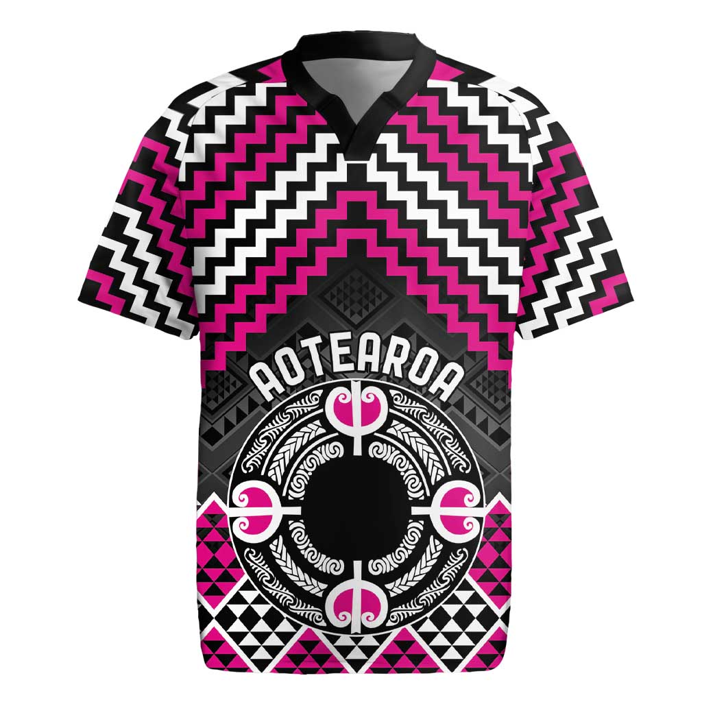 Personalised Aotearoa Niho Taniwha Motif Rugby Jersey Pink Style
