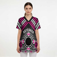 Personalised Aotearoa Niho Taniwha Motif Scrub Top Pink Style - Polynesian Pride