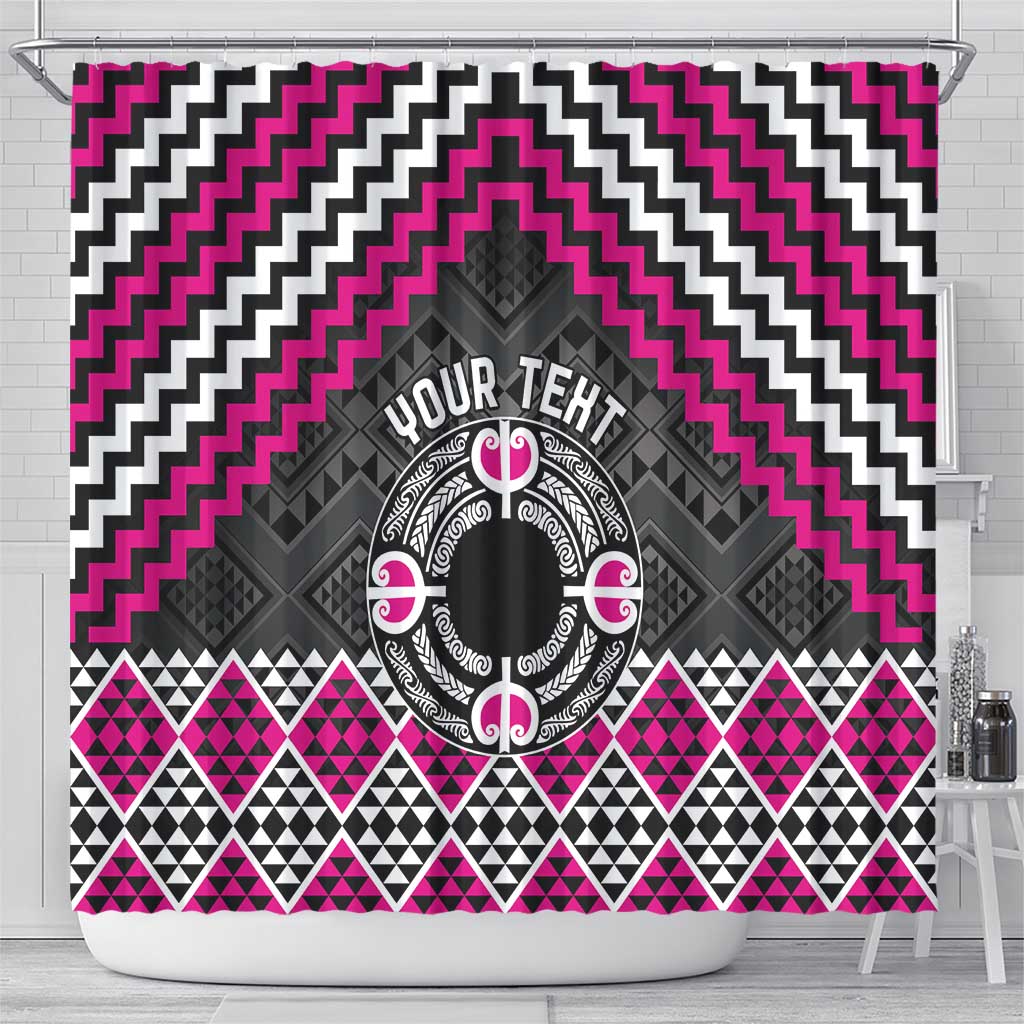 Personalised Aotearoa Niho Taniwha Motif Shower Curtain Pink Style