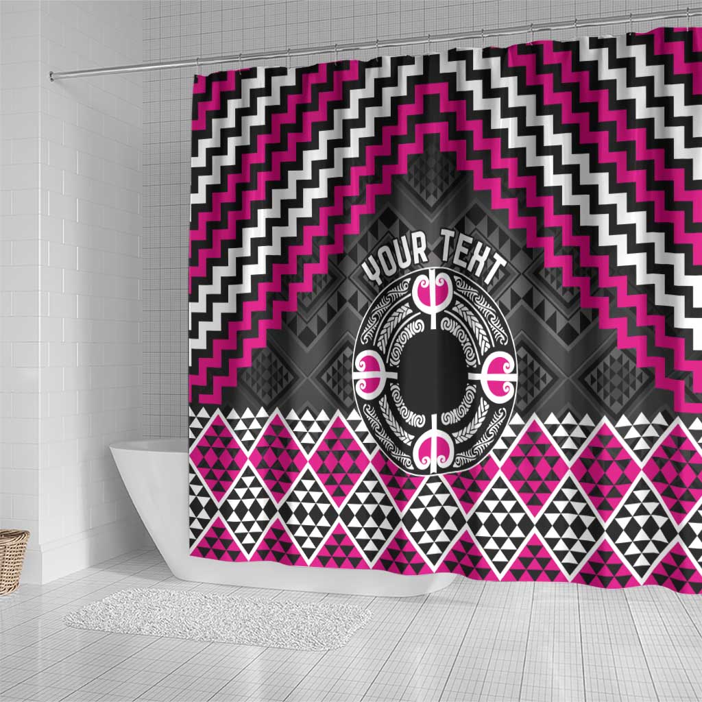 Personalised Aotearoa Niho Taniwha Motif Shower Curtain Pink Style