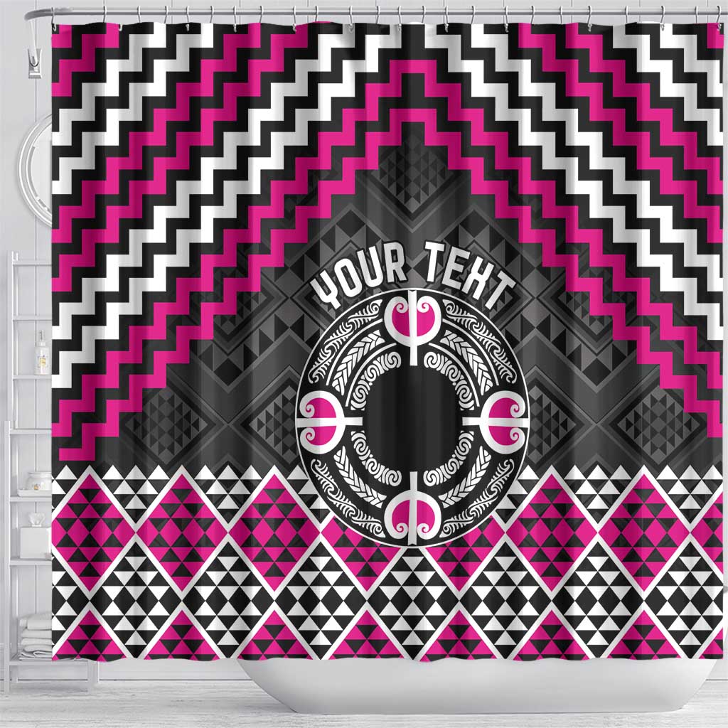 Personalised Aotearoa Niho Taniwha Motif Shower Curtain Pink Style