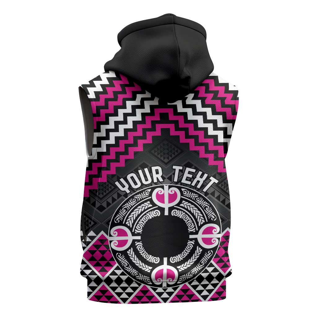 Personalised Aotearoa Niho Taniwha Motif Sleeveless Zip Hoodie Pink Style - Polynesian Pride
