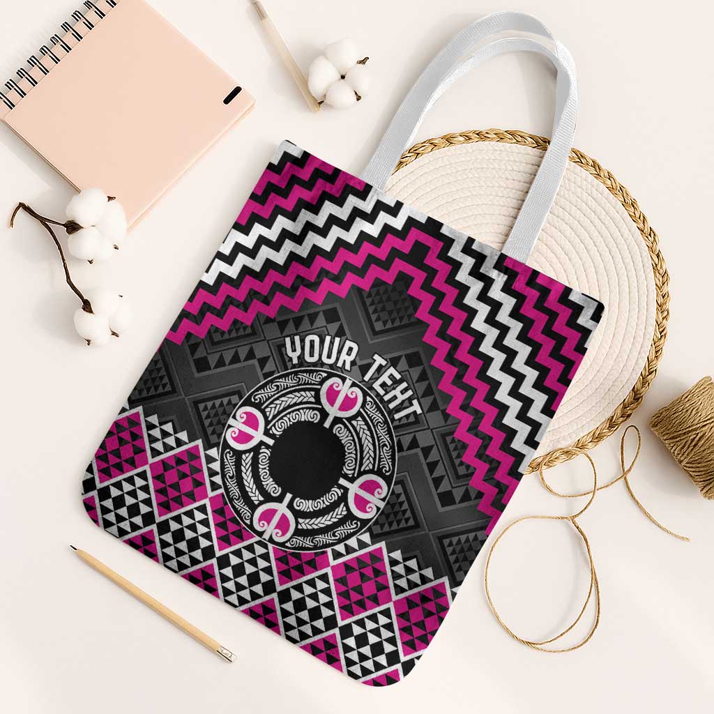 Personalised Aotearoa Niho Taniwha Motif Tote Bag Pink Style - Polynesian Pride