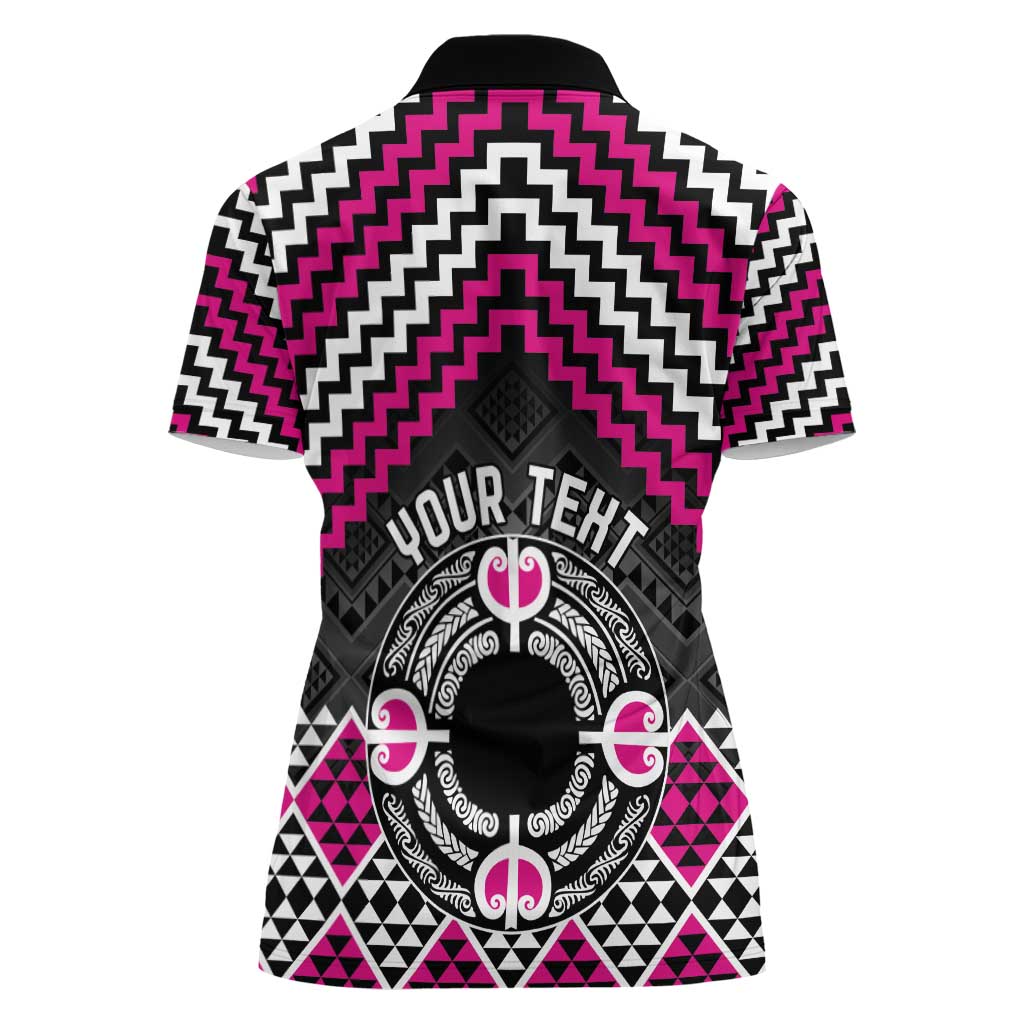 Personalised Aotearoa Niho Taniwha Motif Women Polo Shirt Pink Style