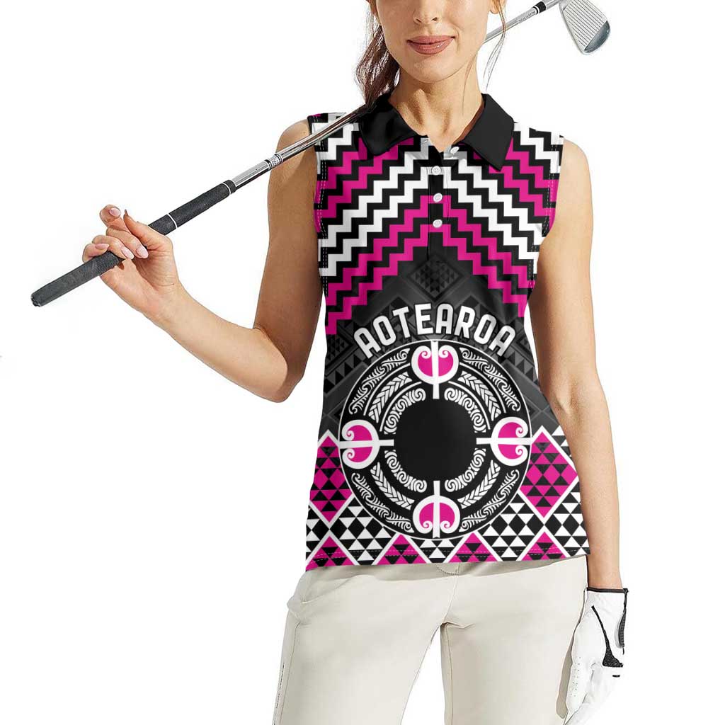 Personalised Aotearoa Niho Taniwha Motif Women Sleeveless Polo Shirt Pink Style