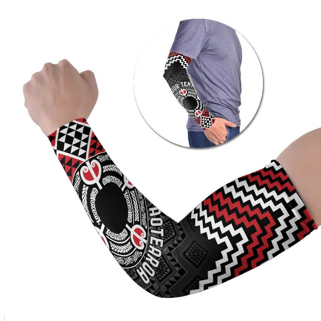 Personalised Aotearoa Niho Taniwha Motif Arm Sleeves Red Style - Polynesian Pride