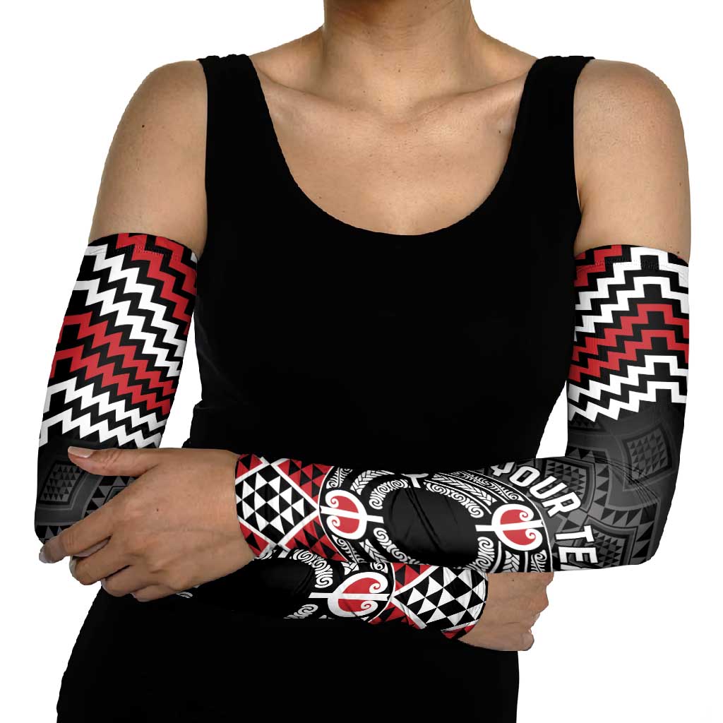 Personalised Aotearoa Niho Taniwha Motif Arm Sleeves Red Style - Polynesian Pride