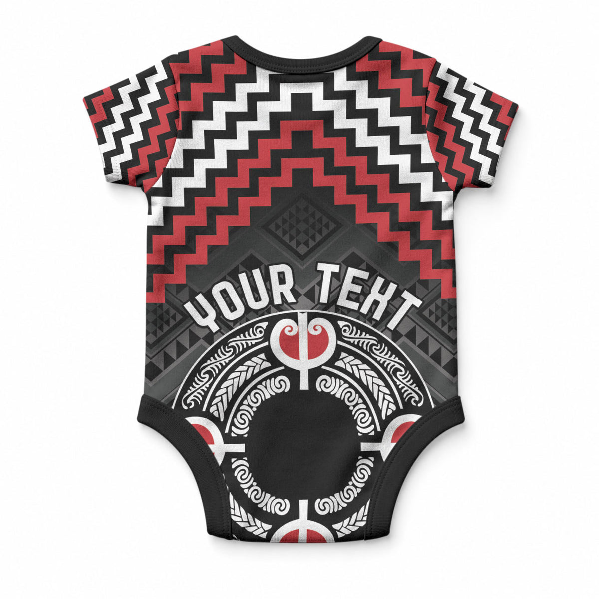 Personalised Aotearoa Niho Taniwha Motif Baby Onesie Red Style LT9 - Polynesian Pride