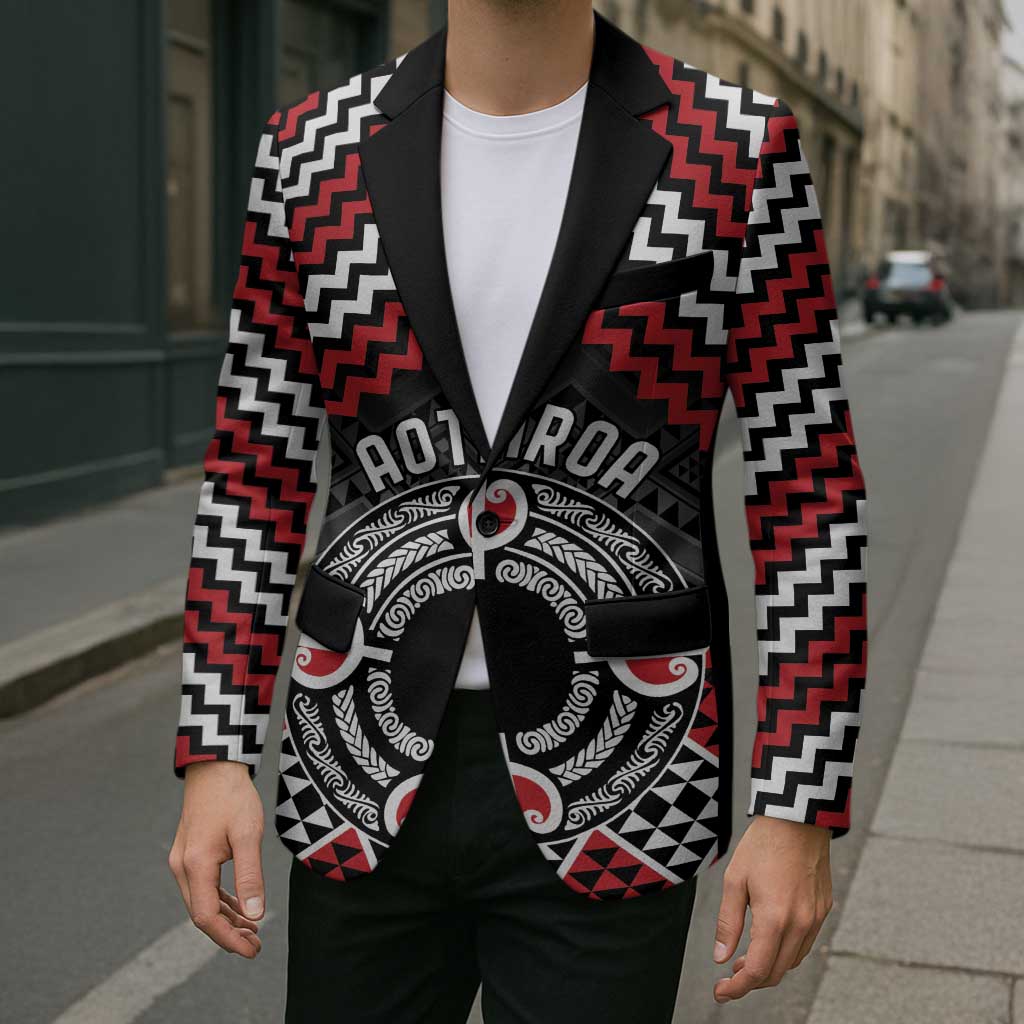 Personalised Aotearoa Niho Taniwha Motif Blazer Red Style - Polynesian Pride