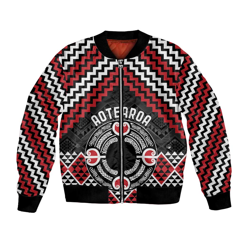 Personalised Aotearoa Niho Taniwha Motif Bomber Jacket Red Style LT9 Unisex Red - Polynesian Pride
