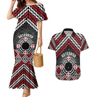 Personalised Aotearoa Niho Taniwha Motif Couples Matching Mermaid Dress and Hawaiian Shirt Red Style