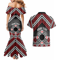 Personalised Aotearoa Niho Taniwha Motif Couples Matching Mermaid Dress and Hawaiian Shirt Red Style