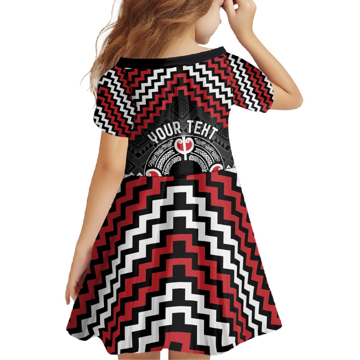 Personalised Aotearoa Niho Taniwha Motif Family Matching Off The Shoulder Long Sleeve Dress and Hawaiian Shirt Red Style