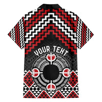 Personalised Aotearoa Niho Taniwha Motif Family Matching Off Shoulder Short Dress and Hawaiian Shirt Red Style