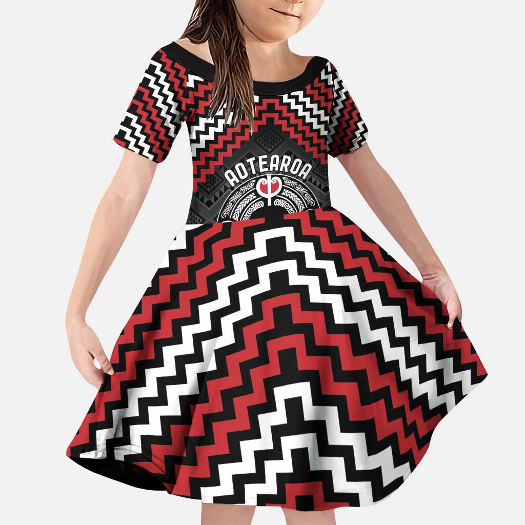 Personalised Aotearoa Niho Taniwha Motif Family Matching Puletasi and Hawaiian Shirt Red Style