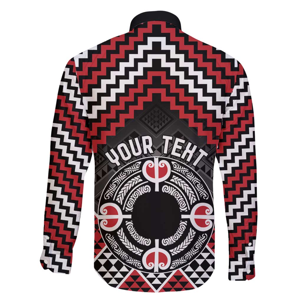 Personalised Aotearoa Niho Taniwha Motif Family Matching Puletasi and Hawaiian Shirt Red Style