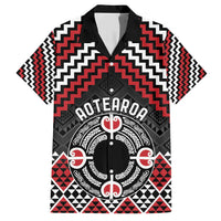 Personalised Aotearoa Niho Taniwha Motif Family Matching Short Sleeve Bodycon Dress and Hawaiian Shirt Red Style