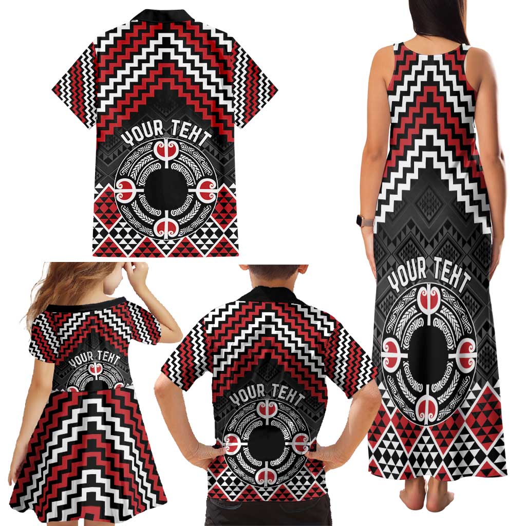 Personalised Aotearoa Niho Taniwha Motif Family Matching Tank Maxi Dress and Hawaiian Shirt Red Style