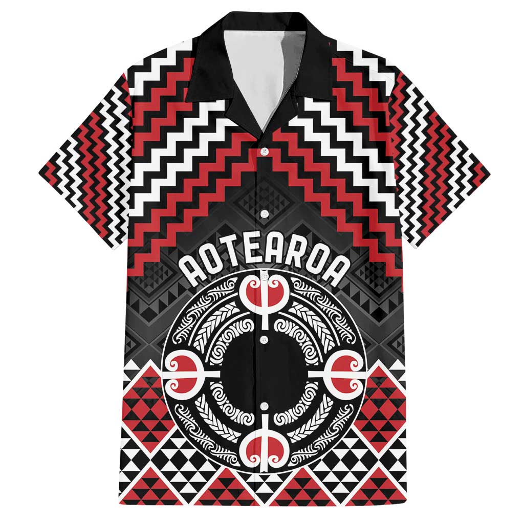 Personalised Aotearoa Niho Taniwha Motif Hawaiian Shirt Red Style