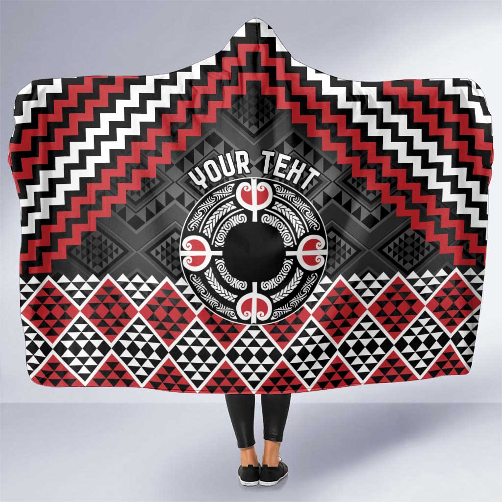 Personalised Aotearoa Niho Taniwha Motif Hooded Blanket Red Style