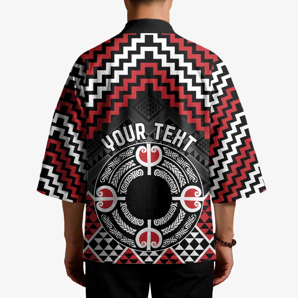Personalised Aotearoa Niho Taniwha Motif Kimono Red Style - Polynesian Pride