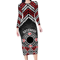 Personalised Aotearoa Niho Taniwha Motif Long Sleeve Bodycon Dress Red Style