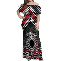 Personalised Aotearoa Niho Taniwha Motif Off Shoulder Maxi Dress Red Style