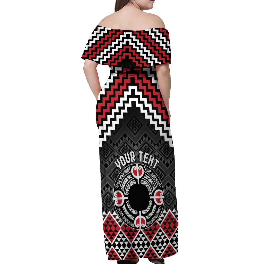 Personalised Aotearoa Niho Taniwha Motif Off Shoulder Maxi Dress Red Style