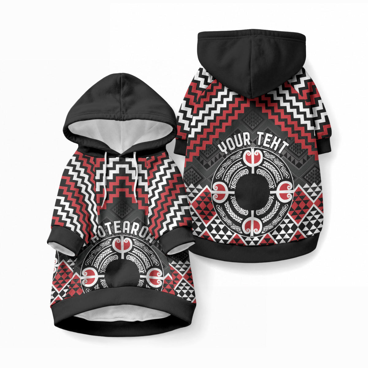 Personalised Aotearoa Niho Taniwha Motif Pet Hoodie Red Style LT9 Pullover Red - Polynesian Pride