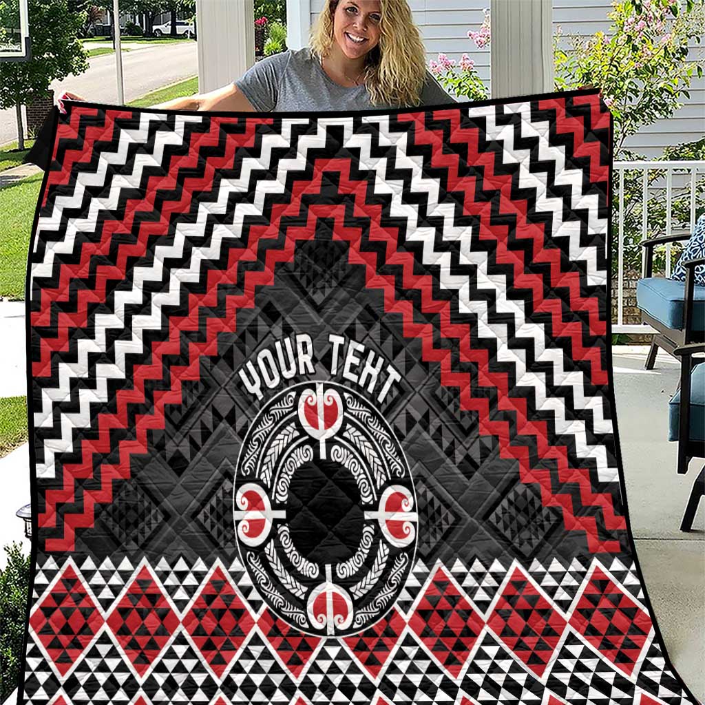 Personalised Aotearoa Niho Taniwha Motif Quilt Red Style LT9 Red - Polynesian Pride