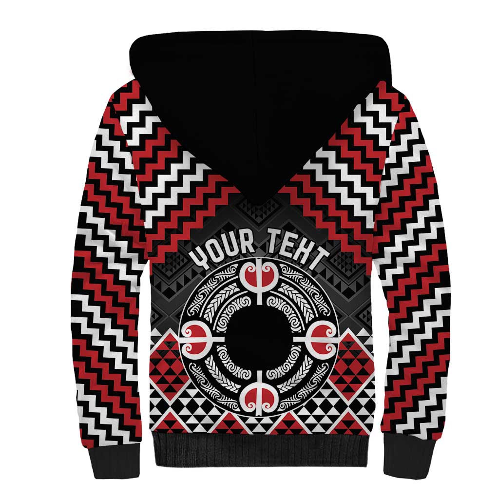 Personalised Aotearoa Niho Taniwha Motif Sherpa Hoodie Red Style