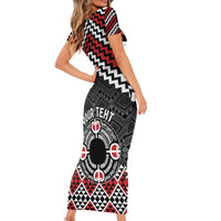 Personalised Aotearoa Niho Taniwha Motif Short Sleeve Bodycon Dress Red Style LT9 - Polynesian Pride
