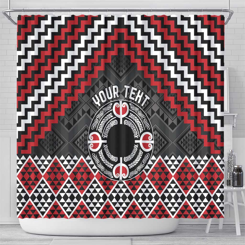 Personalised Aotearoa Niho Taniwha Motif Shower Curtain Red Style