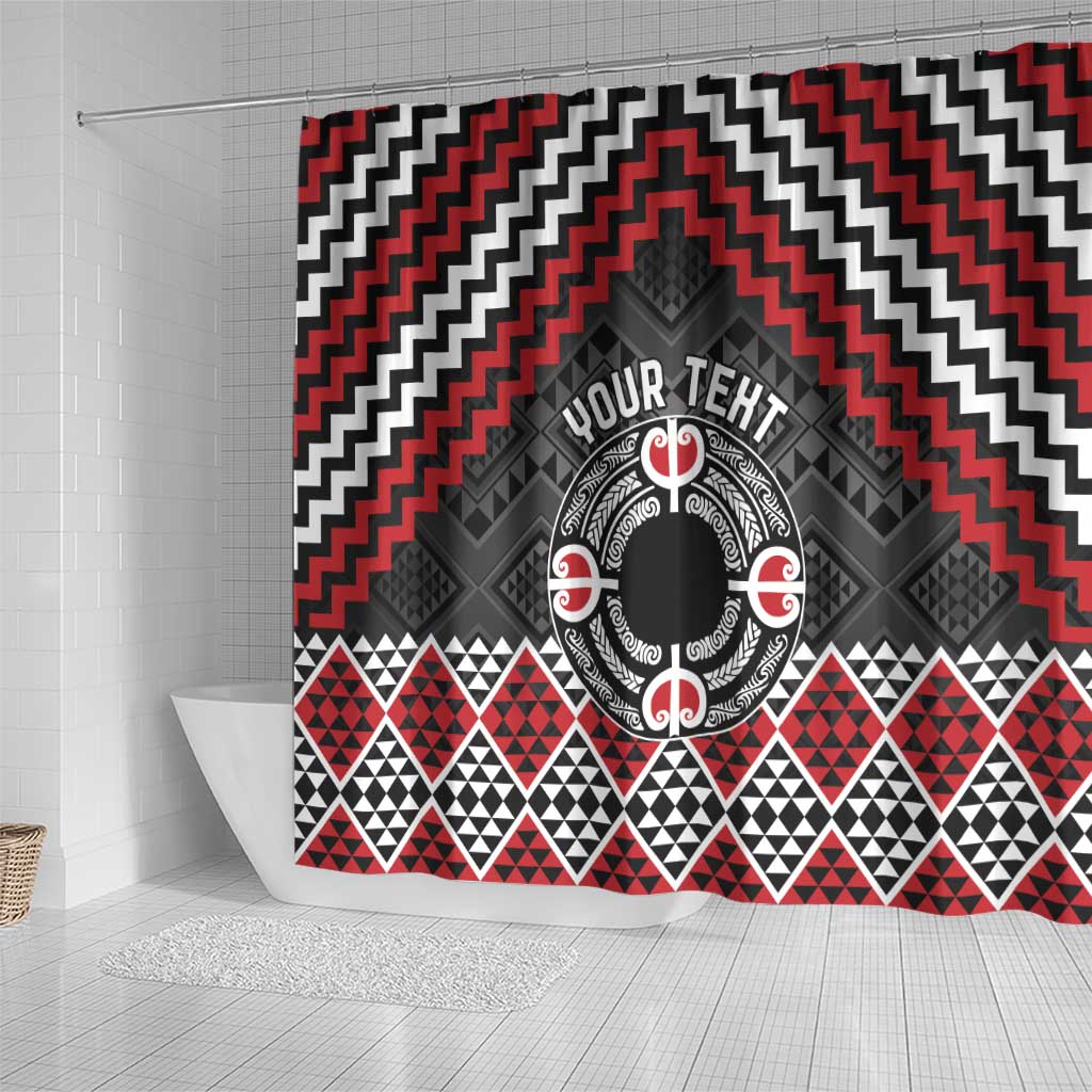 Personalised Aotearoa Niho Taniwha Motif Shower Curtain Red Style