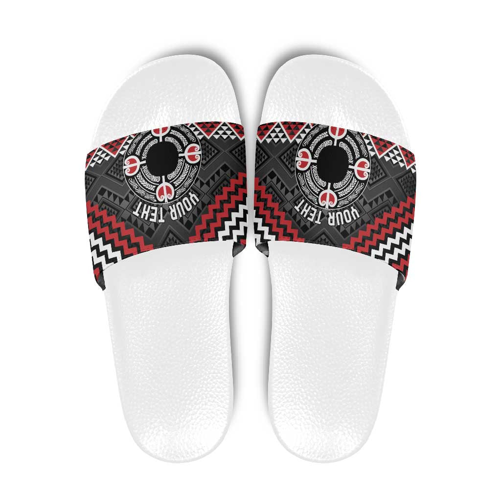 Personalised Aotearoa Niho Taniwha Motif Slide Sandals Red Style - Polynesian Pride