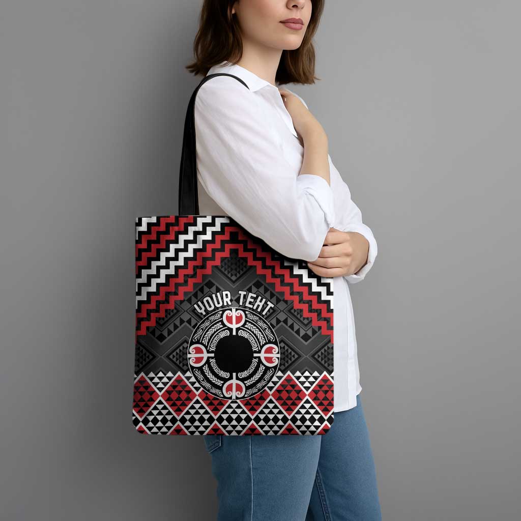 Personalised Aotearoa Niho Taniwha Motif Tote Bag Red Style - Polynesian Pride