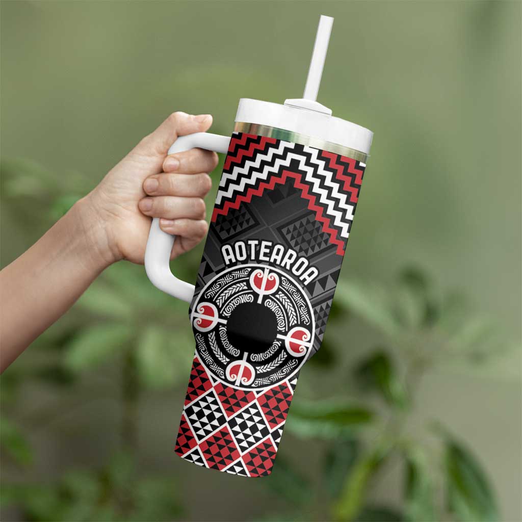 Personalised Aotearoa Niho Taniwha Motif Tumbler With Handle Red Style