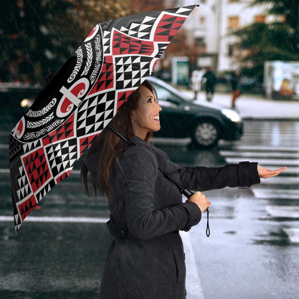Personalised Aotearoa Niho Taniwha Motif Umbrella Red Style - Polynesian Pride