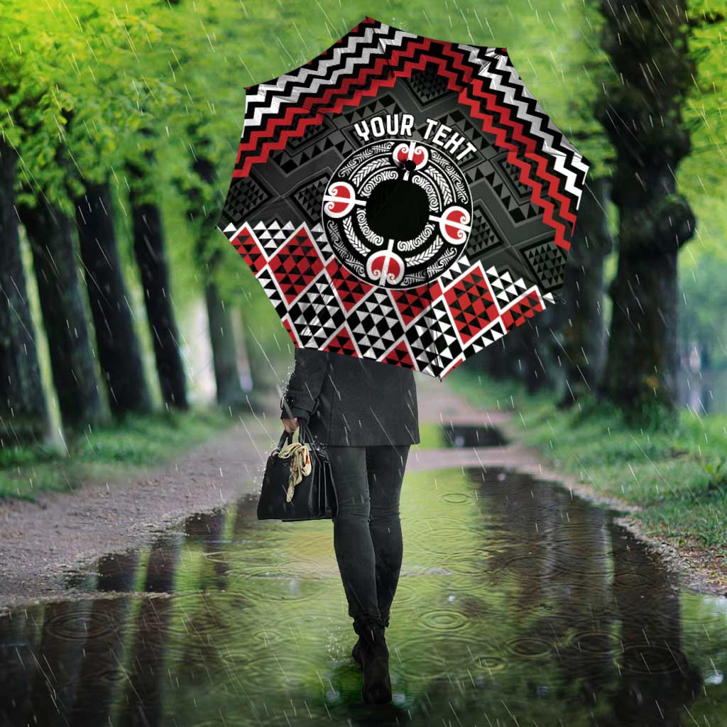 Personalised Aotearoa Niho Taniwha Motif Umbrella Red Style - Polynesian Pride