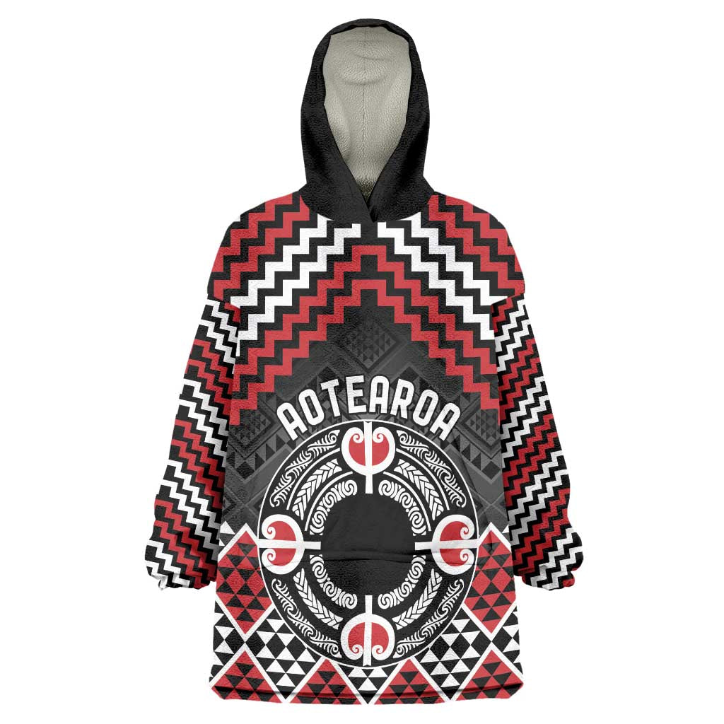 Personalised Aotearoa Niho Taniwha Motif Wearable Blanket Hoodie Red Style