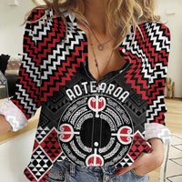Personalised Aotearoa Niho Taniwha Motif Women Casual Shirt Red Style LT9 Female Red - Polynesian Pride