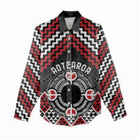 Personalised Aotearoa Niho Taniwha Motif Women Casual Shirt Red Style LT9 - Polynesian Pride
